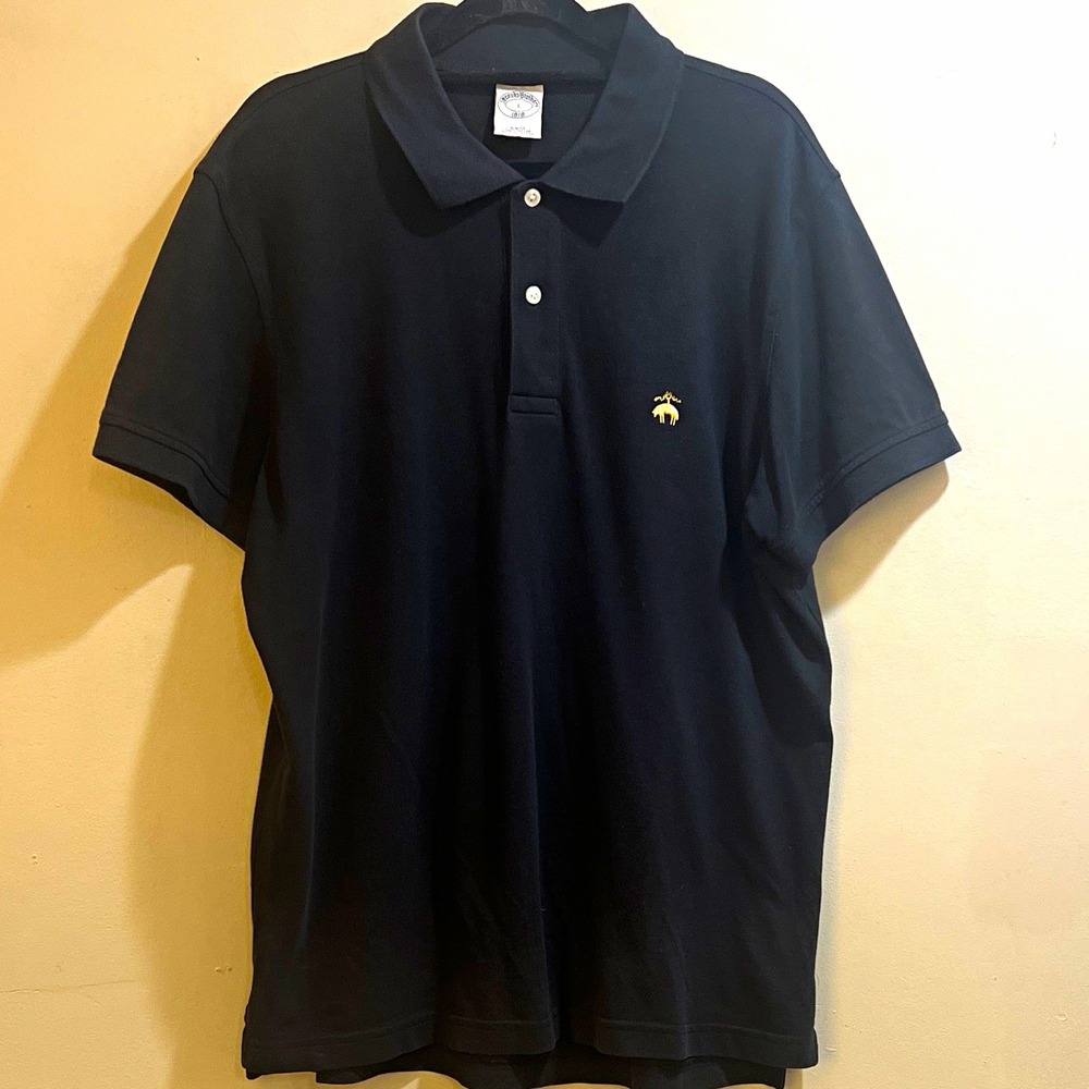 Brooks Brothers Men's Black Solid Short Sleeve Slim Fit Polo Shirt L Cotton